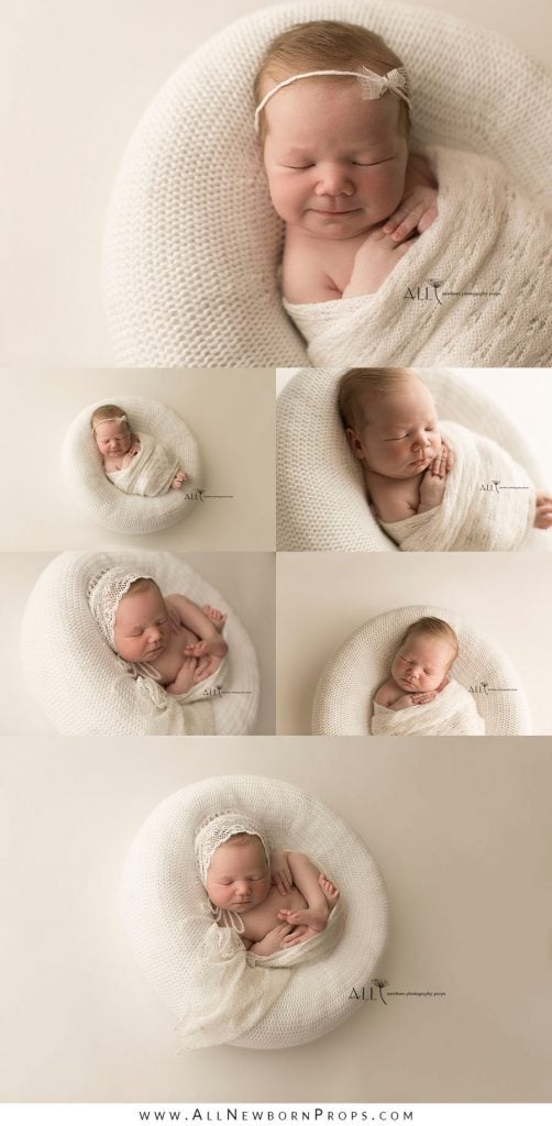Newborn Girl Photography Pose Ideas white, neutral, minimal