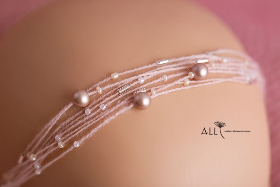 newborn girl photography props headband tieback pearl