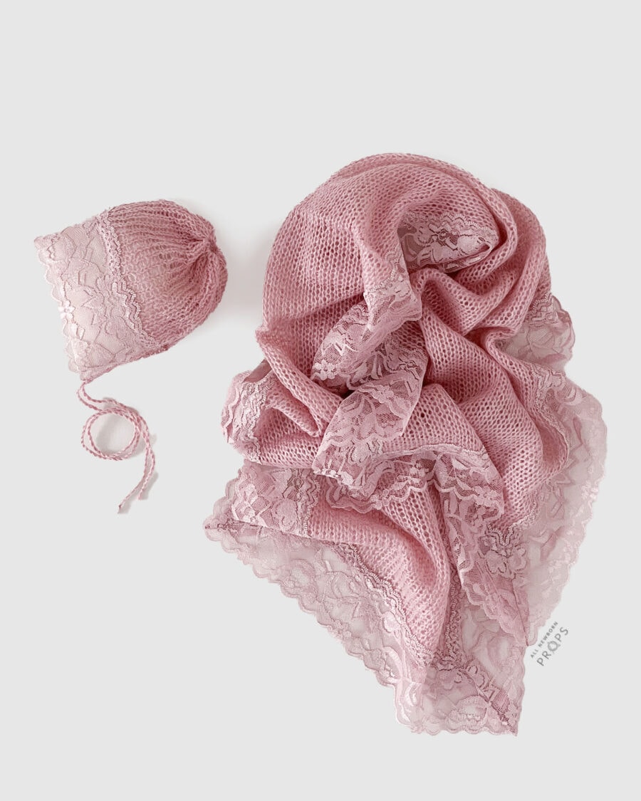 Baby-Photo-Prop-Girl-Set-blanket-wrap-bonnet-pink-europe