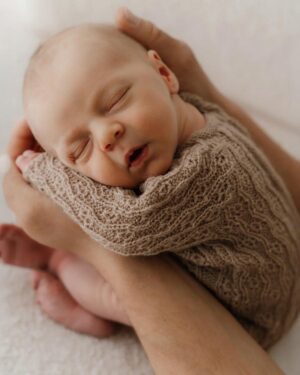 Newborn photo outfit romper Finn in ochre tan for baby boy or girl