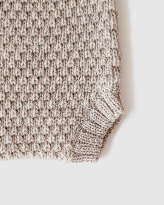Detailed view of leg openings on Luther newborn baby bloomers with fine ribbed finish.