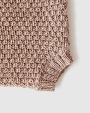 Detailed view of leg openings on Luther newborn baby bloomers with fine ribbed finish.