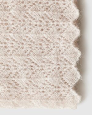 Close‑up of the intricate pointelle openwork texture on soft mohair newborn photography wrap Wade