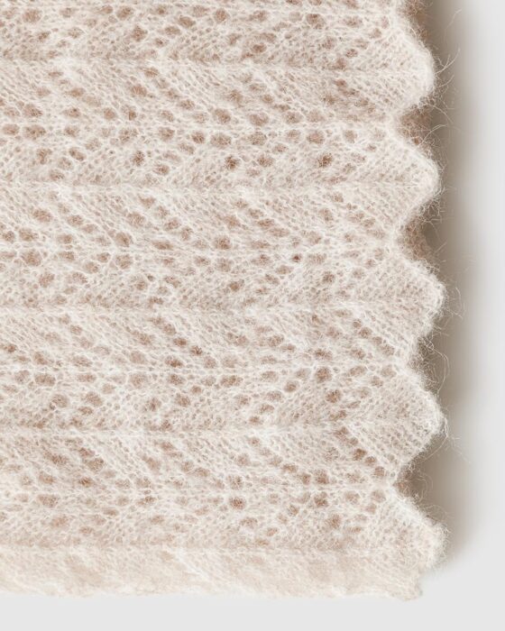 Close‑up of the intricate pointelle openwork texture on soft mohair newborn photography wrap Wade